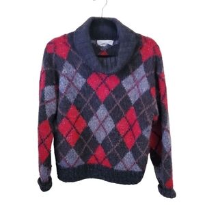 Tricots St. Raphael Vintage Wool Plaid Cowl Sweater Size M